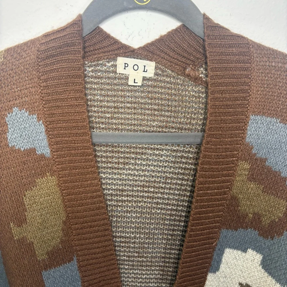 POL Neutral Camouflage open cardigan brown and blue with front pockets size L